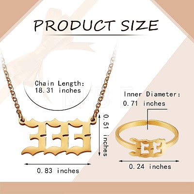 Angel Number Pendant Necklace & Open Cuff Ring JX197A-1