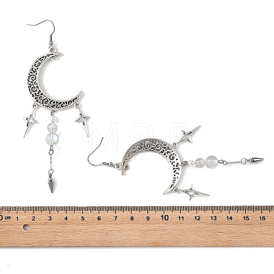 Natural Quartz Crystal & Synthetic Moonstone Beads & Alloy Pendant Chandelier Earrings EJEW-TA00814-1