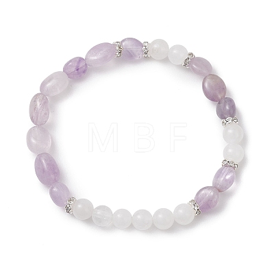 Round & Nuggets Natural White Jade & Lavender Amethyst Beaded Bracelets for Women BJEW-JB13146-1