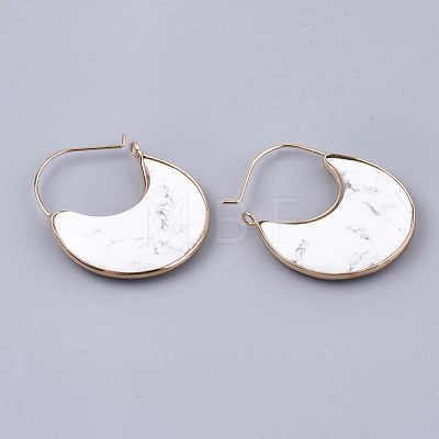 Natural Howlite Crescent Moon Dangle Hoop Earrings G-S344-75I-1