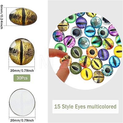 30Pcs 15 Style Luminous Glass Cabochons DIY-CA0004-97-1