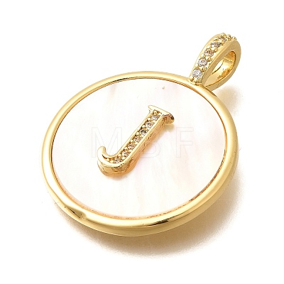 Rack Plating Brass Micro Pave Clear Cubic Zirconia Pendants with Shell KK-M309-42G-J-1