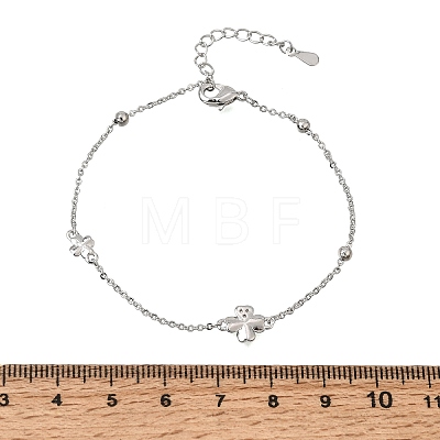 Brass Micro Pave Clear Cubic Zirconia Four Leaf Clover Link Bracelets KK-CBAED06-02P-1