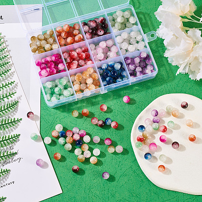 300Pcs 12 Colors Crackle Baking Painted Imitation Jade Glass Beads Set DGLA-TA0001-05-1