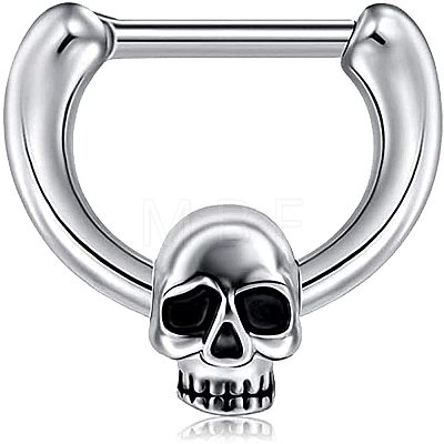 304 Stainless Steel Skull Circular/Horseshoe Barbell Nose Rings WG89838-01-1