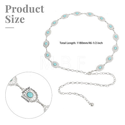 Synthetic Turquoise Oval Link Chain Waist Chains AJEW-WH0518-52P-1