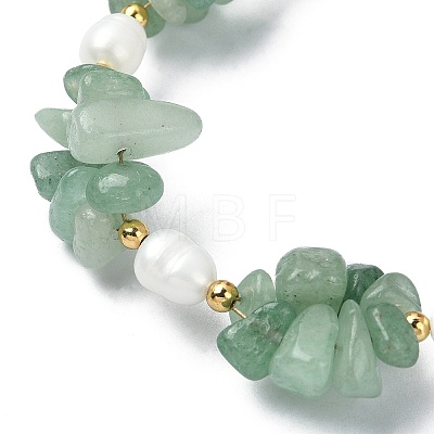 Natural Green Aventurine Chips & Pearl Beaded Bracelet BJEW-TA00349-01-1