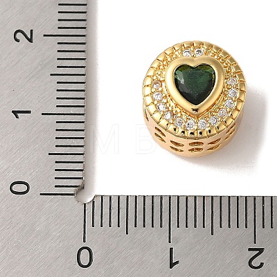 Flat Round with Heart Pattern Rack Plating Brass Micro Pave Cubic Zirconia European Beads KK-G511-01G-01-1