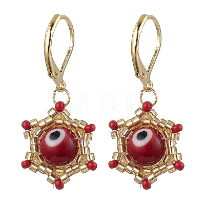 Star of David & Evil Eye Handmade Glass Seed Beads Leverback Earrings EJEW-MZ00389-02-1