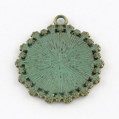 Flower with Flat Round Zinc Alloy Pendant Cabochon Settings PALLOY-R065-098-FF-1