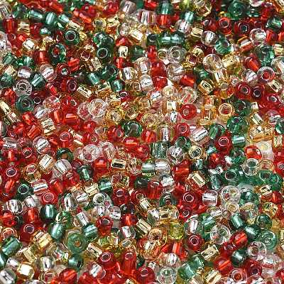 4 Colors Christmas 8/0 Glass Round Seed Beads SEED-X0058-01A-1