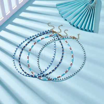 4Pcs 4 Colors Glass Seed Beaded Necklaces Set for Women NJEW-JN03950-1
