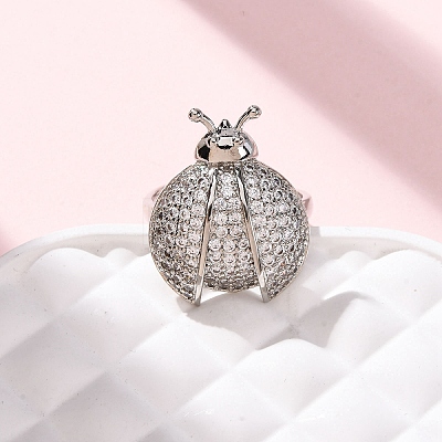 Brass Micro Pave Cubic Zirconia Adjustable Open Cuff Rings for Women RJEW-A072-01C-P-1