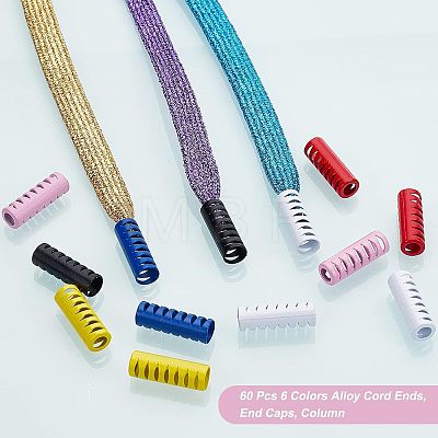 CHGCRAFT 60Pcs 6 Colors Alloy Cord Ends FIND-CA0004-17-1