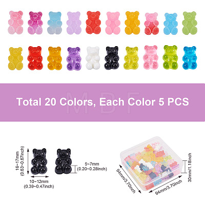 100Pcs 20 Colors Flatback Resin Cabochons RESI-PJ0001-02-1