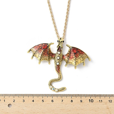 Alloy Enamel Dragon Pendant Necklaces NJEW-V005-01AG-01-1