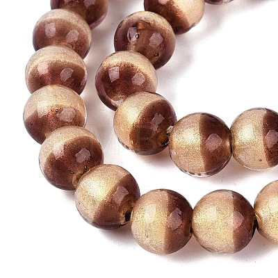 Handmade Lampwork with Gold Powder Beads Strands LAMP-N037-06B-05-1