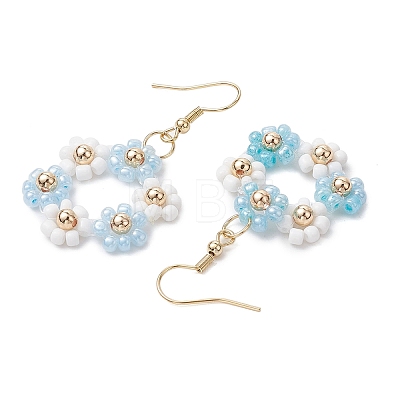 Handmade Glass Seed Beads Flower & 304 Stainless Steel Dangle Earrings for Women EJEW-JE06201-1
