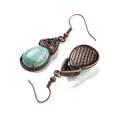 Synthetic Turquoise Teardrop Dangle Earrings EJEW-B055-01R-25-1