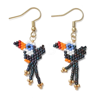 304 Stainless Steel MIYUKI Glass Seed Beads Bird Dangle Earrings EJEW-MZ00555-02-1