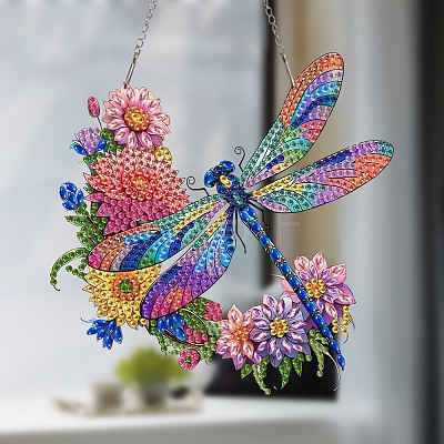 Flower Dragonfly DIY Diamond Painting Pendant Decoration Kits PW-WG70FB5-01-1