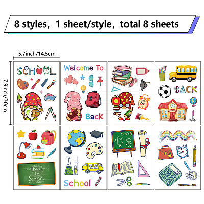 8 Sheets 8 Styles Back-to-school Season PVC Waterproof Wall Stickers DIY-WH0345-126-1