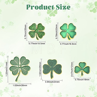 20Pcs 5 Styles Saint Patrick's Day Clover Alloy Enamel Lapel Pin Back Brooches for Backpack Clothes JEWB-CJ0003-65-1