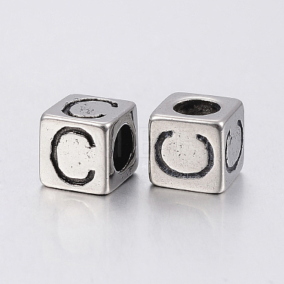 304 Stainless Steel Large Hole Letter European Beads STAS-H428-01AS-C-1