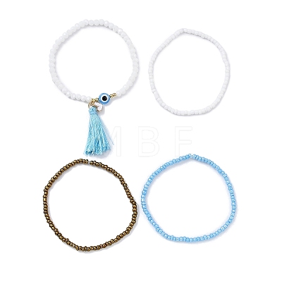 4Pcs 4 Style Glass Seed & Resin Evil Eye Beaded Stretch Bracelets Set BJEW-JB09896-02-1