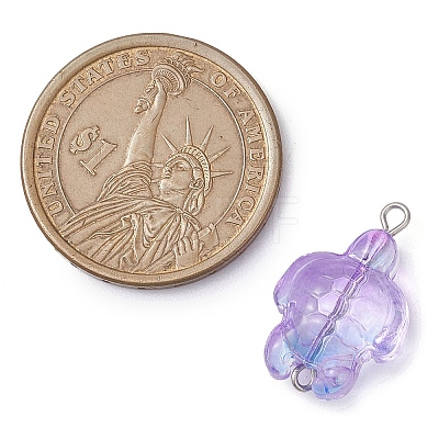 Transparent Glass Turtle Connector Charms PALLOY-JF02828-1