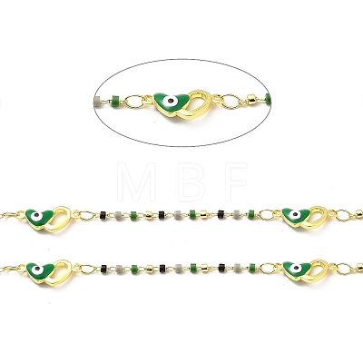 Handmade Brass Enamel Heart with Evil Eye Link Chain CHC-I045-17G-1