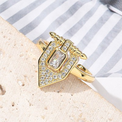 Brass Micro Pave Clear Cubic Zirconia Cuff Finger Rings for Women RJEW-U033-10G-1