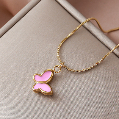 Vintage 304 Stainless Steel Enamel Butterfly Pendant Necklaces for Women YX3254-1