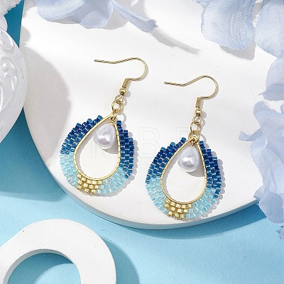 Teardrop ABS Plastic Imitation Pearl & Glass Seed Beads Dangle Earrings EJEW-MZ00164-1