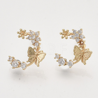 Brass Micro Pave Clear Cubic Zirconia Stud Earrings LS-X-EJEW-T007-14G-NF-1