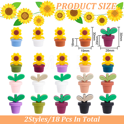 18Pcs 18 Style Leaf Pot and Flower Food Grade Eco-Friendly Silicone Beads SIL-GO0001-15-1