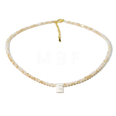 Natural White Shell Letter Faceted Glass Beaded Necklaces with 304 Stainless Steel End Chains SS7282-4-1