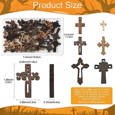 60Pcs 6 Styles Religion Wood Pendants WOOD-FS0002-51-1