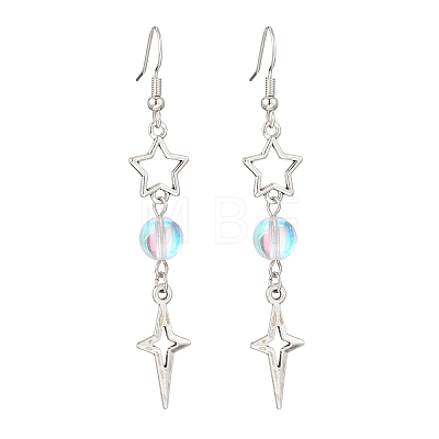 Star Alloy Synthetic Moonstone Bead Dangle Earrings EJEW-JE06790-1