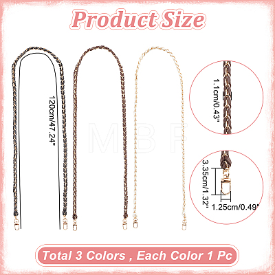 WADORN 3Pcs 3 Colors Braided Imitation Leather & Alloy Chain Bag Straps FIND-WR0007-92-1