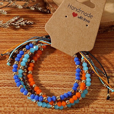 Handmade Summer Vacation Style Synthetic Quartz Braided Beaded Bracelet Sets for Women Girl LE3728-3-1