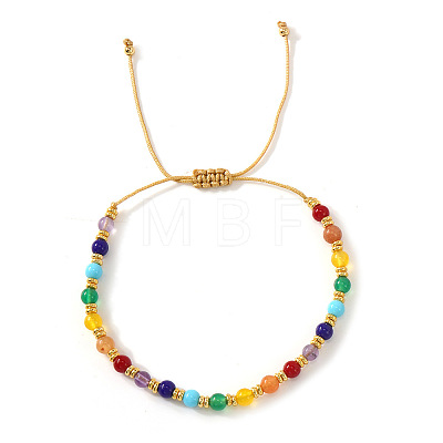 Natural Mixed Gemstone & Glass & Brass Round Beads Braided Bead Bracelets PH4377-2-1