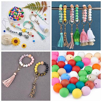 100Pcs Silicone Beads Round Rubber Bead 15MM Loose Spacer Beads for DIY Supplies Jewelry Keychain Making JX452A-1