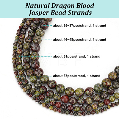 Olycraft 4 Strands 4 Styles Natural Dragon Blood Jasper Bead Strands G-OC0005-10-1