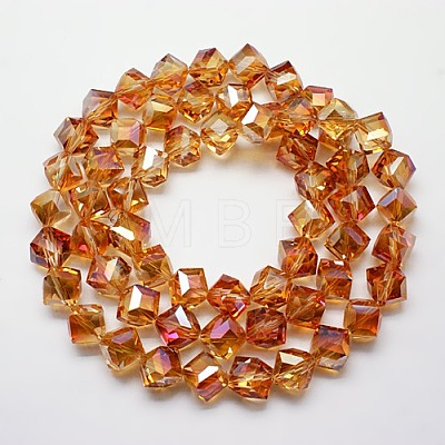 Full Rainbow Plated Crystal Glass Cube Beads Strands EGLA-F023-B08-1
