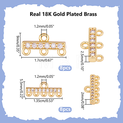 16Pcs 2 Styles Brass Micro Pave Clear Cubic Zirconia Rectangle Chandelier Component Links KK-WR0001-94-1
