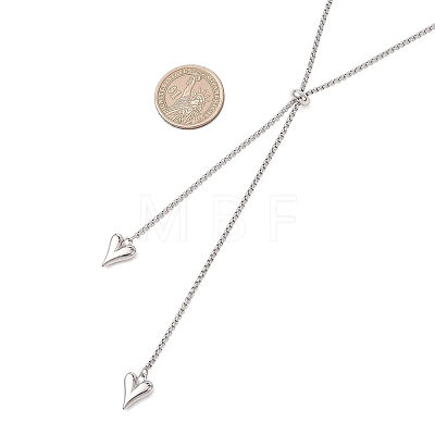 Adjustable Alloy Heart Pendant 304 Stainless Steel Box Chain Lariat Necklaces for Women NJEW-JN05902-02-1