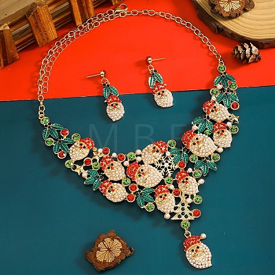 Christmas Santa Claus & Leaf Alloy Rhinestone Pendant Necklace & Stud Dangle Earrings Sets WGF6AE0-02-1