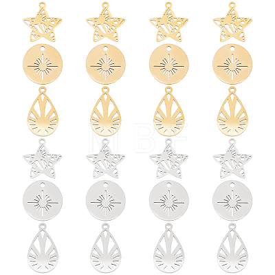 DICOSMETIC 24Pcs 3 Style 201 Stainless Steel Pendants STAS-DC0006-09-1