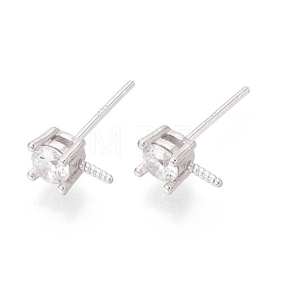 925 Sterling Silver & Clear Cubic Zirconia Stud Earring Findings STER-T008-71P-1